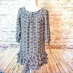 Juicy Couture Black & Grey Silk Ruffled Mini Dress